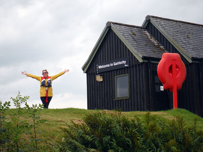 Heather using the shoreside facilities