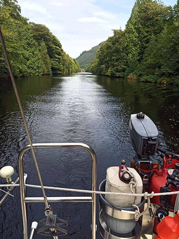 The view aft looking back down the canal - very scenic!