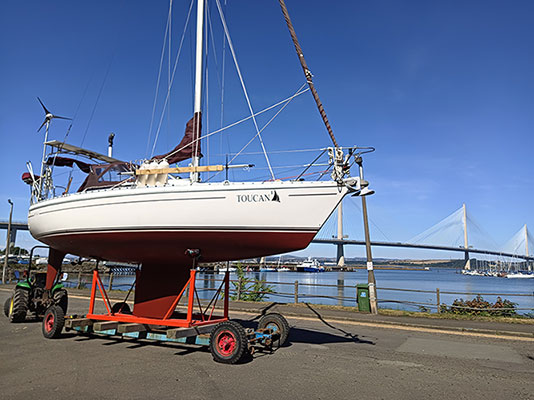 Toucan at Port Edgar in the cradle before launching