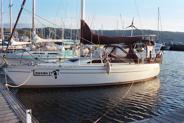 Toucan in a berth in Horta, Azores.