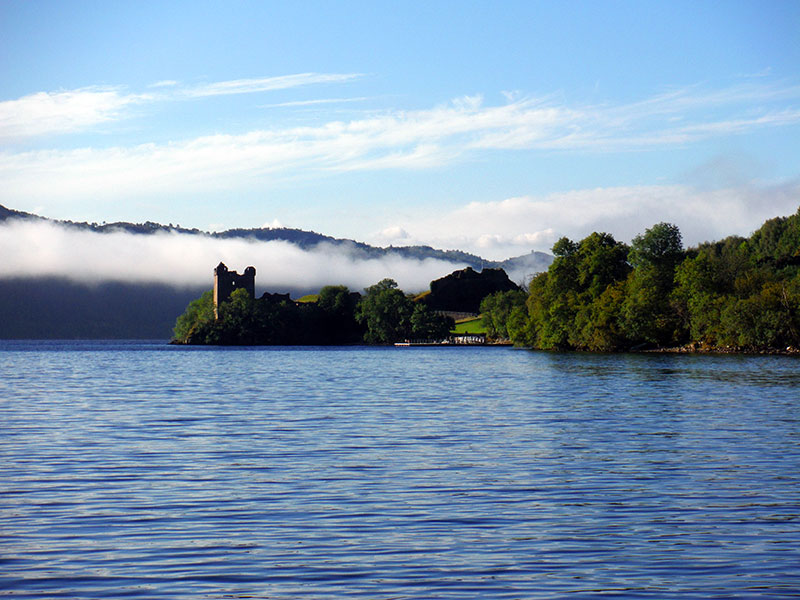 The mist behind Urquhart Castle on Loch Ness