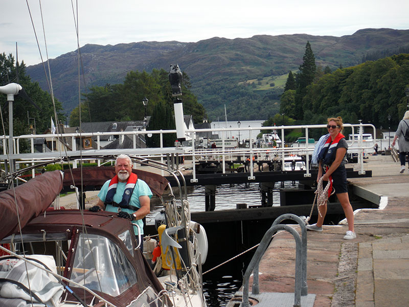 Willie and Heather at Fort Augustus Locks (photo by Deb)